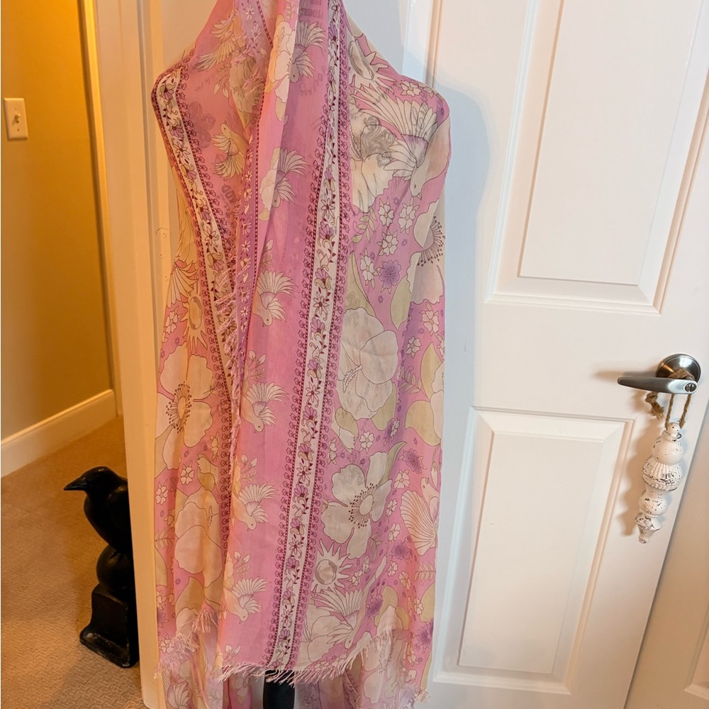 Spell Pink Floral Sheer Scarf with Cream Accents - Picture 1 of 6